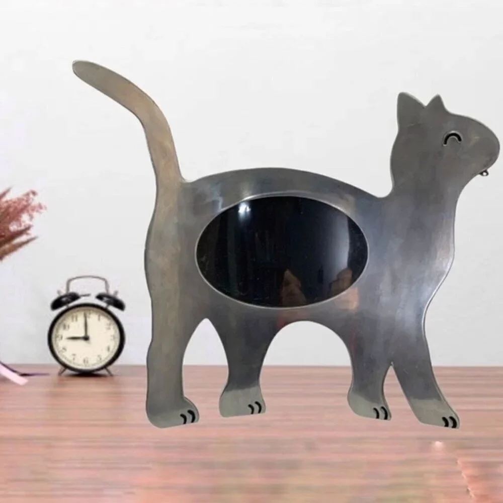 Cat Photo Frame Large Metal Freestanding Curved Large 11” Table Decor Silver 4x6